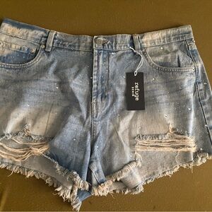 Refuge Light Blue Embellished Jean Shorts